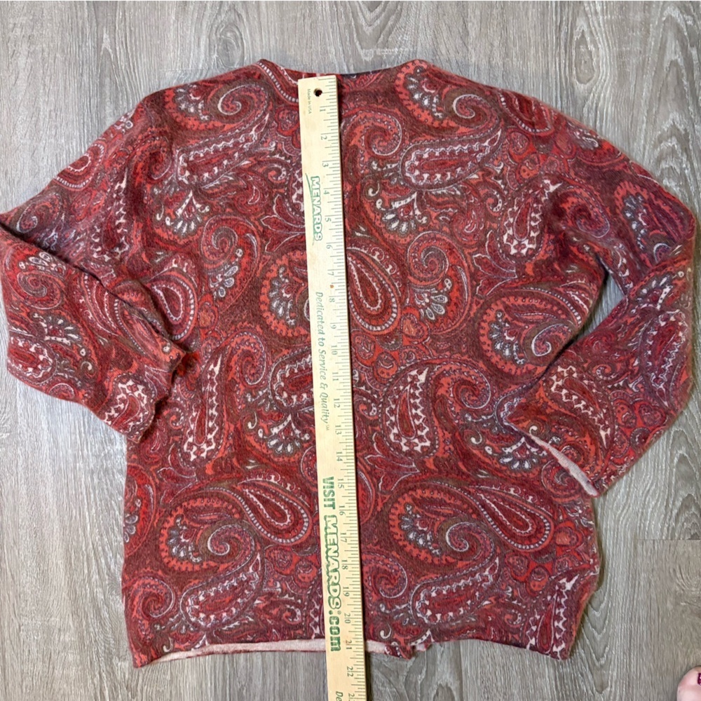 Womens Angora Wool Blend Cardigan Sweater Paisley Red Brown Size L​​ - Picture 8 of 9